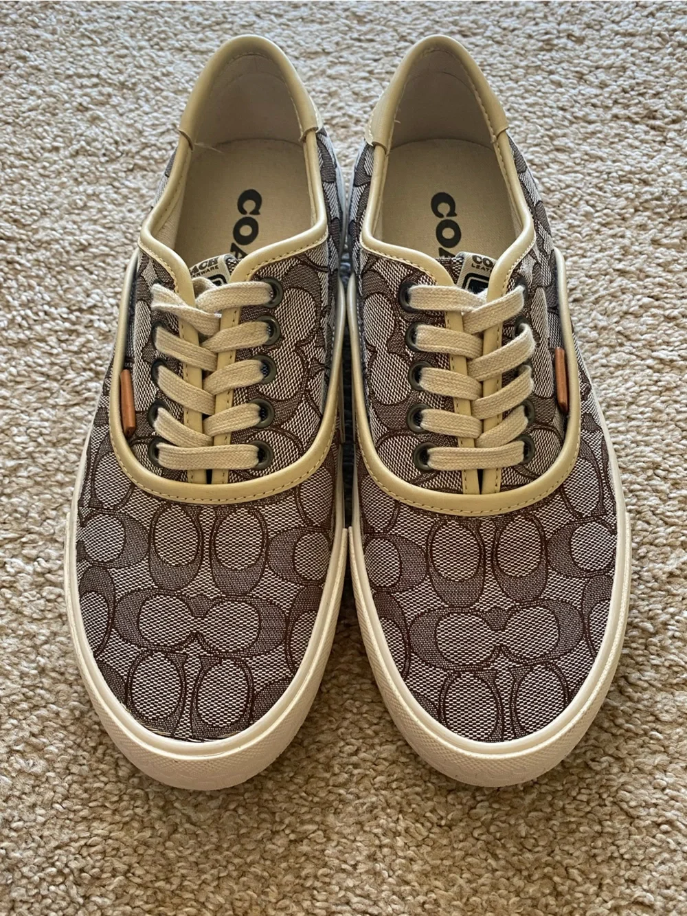 Coach Mens C Logo Canvas Lace-Up Sneakers with Cream Trim